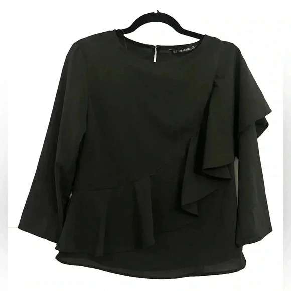 Zara Basic Black Ruffle Blouse Size XS - Picture 1 of 7
